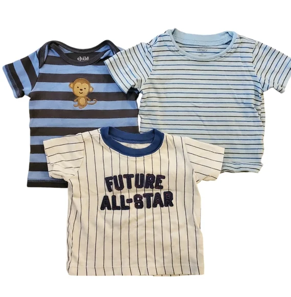 Child Blue Striped and Graphic T-Shirts Set of 3 - Picture 1 of 4